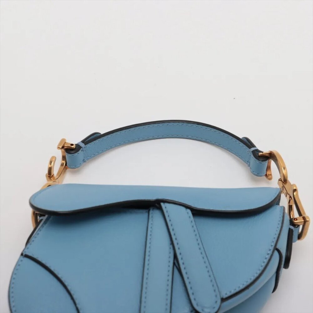 Sold Out Christian Dior Saddle Bag Leather 2 Way Handbag Blue - Picture 5 of 14